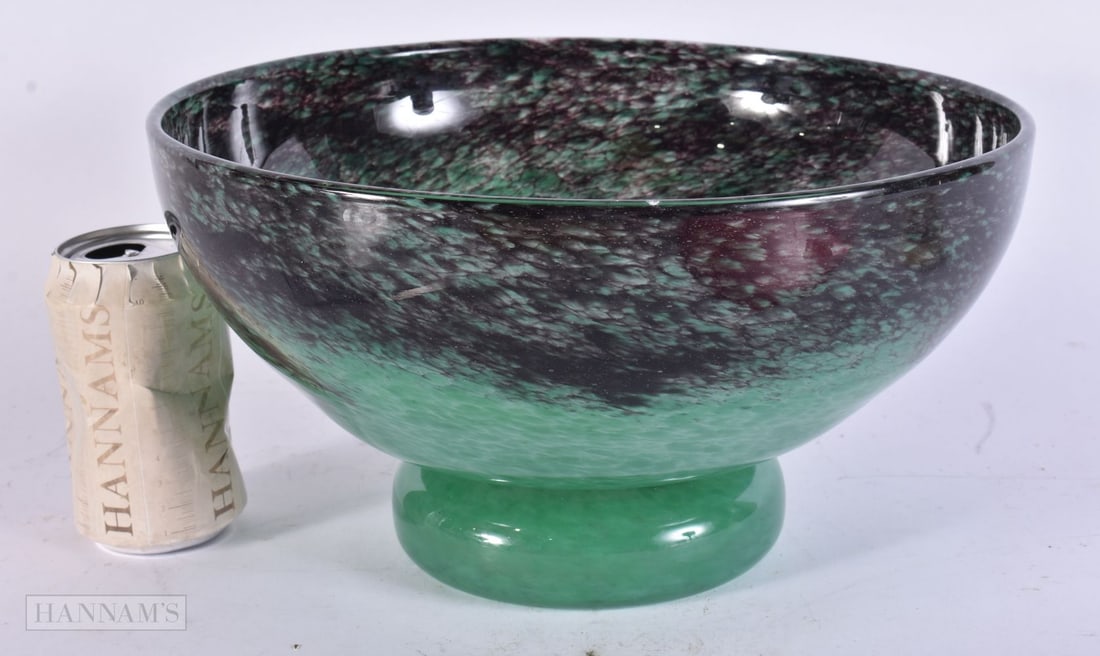 A LARGE SCOTTISH MONART GLASS BOWL. 29 cm x 17 cm. (1 of 4)