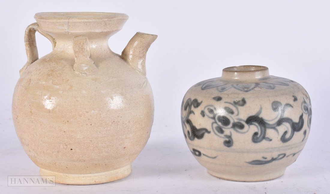 TWO CHINESE SHIPWRECK POTTERY VESSELS. 9.5 cm high. (2) (1 of 4)