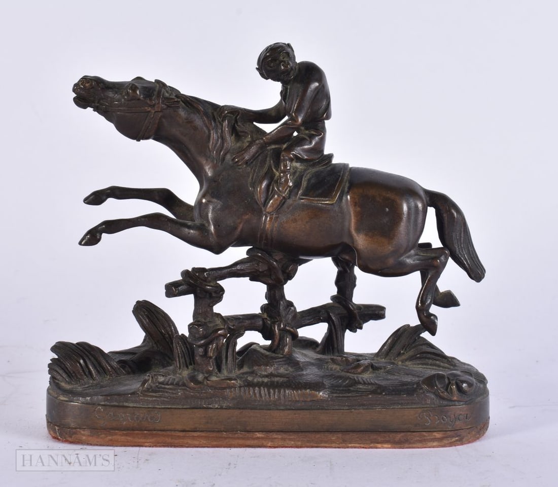 A 19TH CENTURY FRENCH BRONZE FIGURE OF AN EQUESTRIAN MONKEY JOCKEY by Gayrard. 15 cm x 12 cm. (1 of 6)