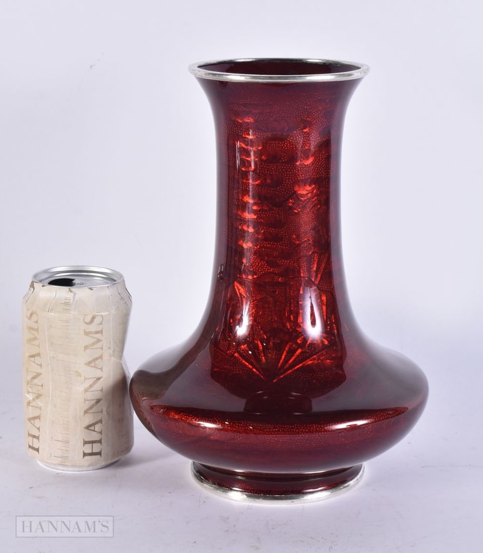 A JAPANESE ANDO CLOISONNE SILVER CLOISONNE ENAMEL VASE. 1306 grams. 25 cm high. (1 of 4)