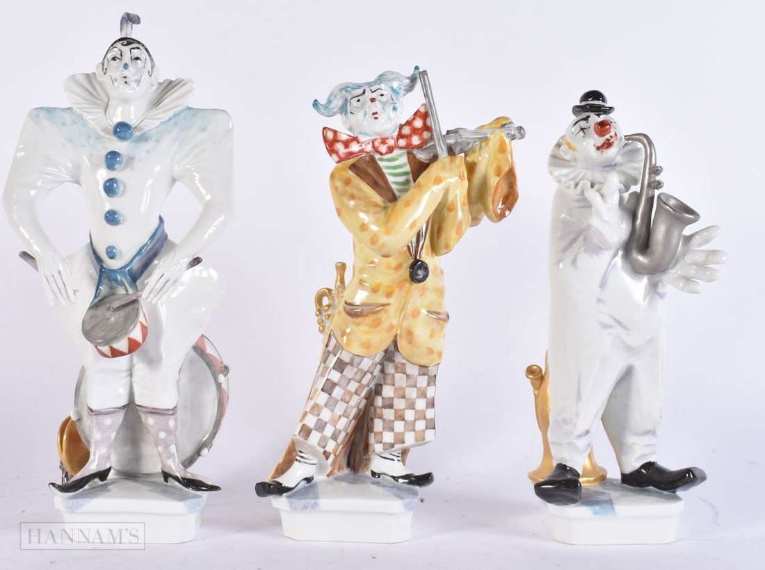 THREE MEISSEN PORCELAIN CLOWNS by Peter Strang. 23.5 cm high. (3) (1 of 3)