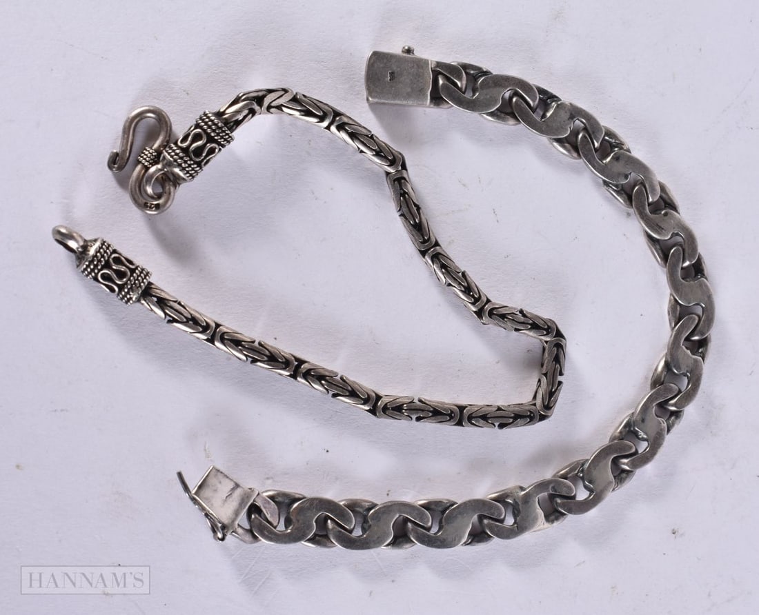 TWO SILVER BRACELETS. 58 grams. 21 cm long. (2) (1 of 4)