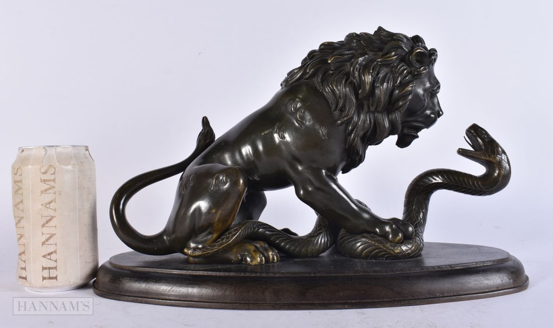 Manner of Antoine Louis Bayre (19th Century) French, Bronze, Lion and serpent. 34 cm x 20 cm.: Manner of Antoine Louis Bayre (19th Century) French, Bronze, Lion and serpent. 34 cm x 20 cm.