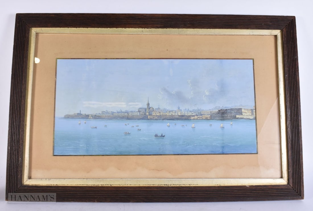 Italian School (19th Century) Watercolour, Coastal scene. 72 cm x 46 cm, image 48 cm x 24 cm. (1 of 4)