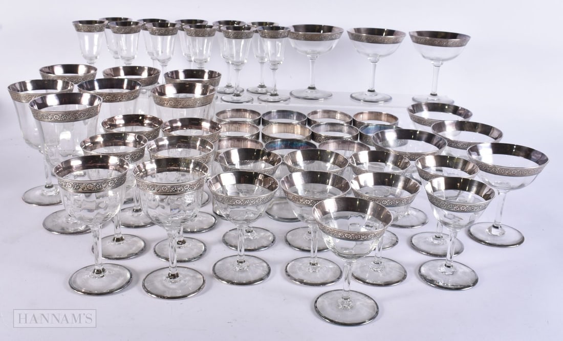 A SUITE OF SILVER OVERLAID GLASSES. 11.5 cm high. (51) (1 of 6)