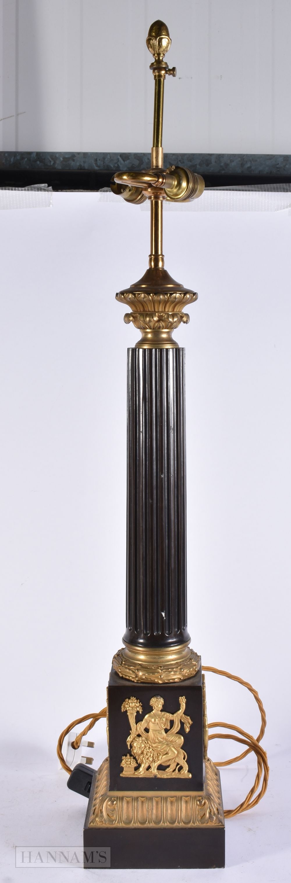 A LARGE 19TH CENTURY FRENCH EMPIRE STYLE CANDLESTICK LAMP overlaid with classical figures. 78 cm hig (1 of 4)