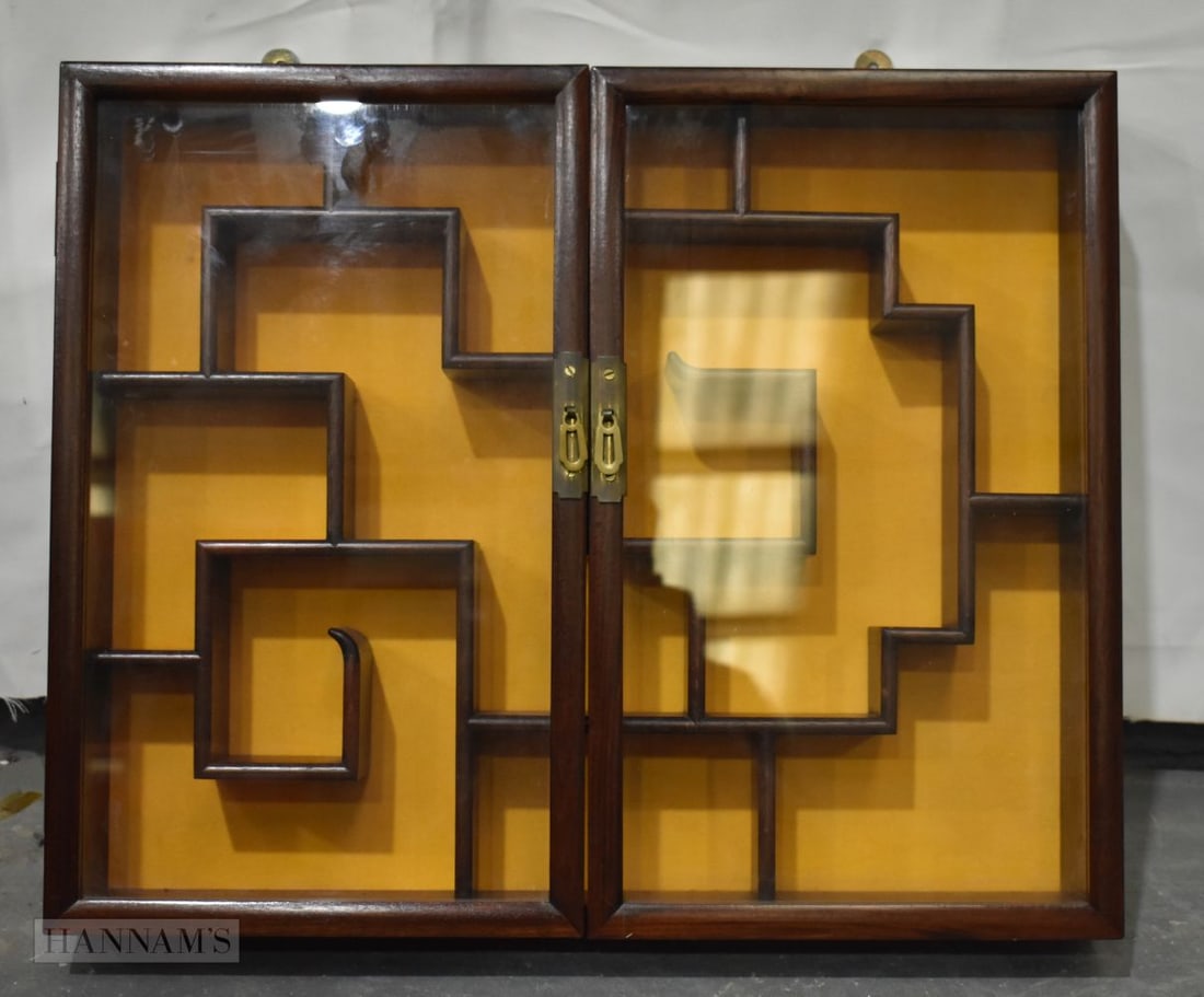 A CHINESE HARDWOOD SNUFF BOTTLE DISPLAY CASE. 56 cm x 46 cm x 9 cm.: A CHINESE HARDWOOD SNUFF BOTTLE DISPLAY CASE. 56 cm x 46 cm x 9 cm.