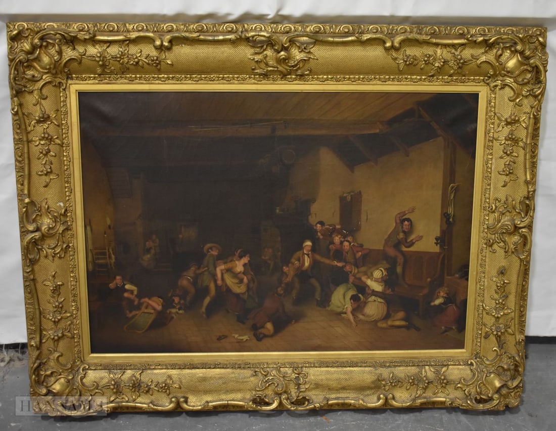 A VICTORIAN BLIND MANS BUFF OIL ON CANVAS. 120 cm x 92 cm, image 90 cm x 62 cm.: A VICTORIAN BLIND MANS BUFF OIL ON CANVAS. 120 cm x 92 cm, image 90 cm x 62 cm.
