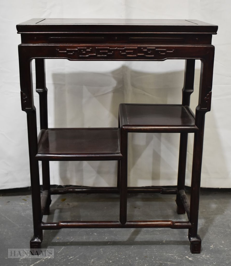 AN EARLY 20TH CENTURY CHINESE HARDWOOD TABLE Late Qing. 60 cm x 33 cm x 78 cm.: AN EARLY 20TH CENTURY CHINESE HARDWOOD TABLE Late Qing. 60 cm x 33 cm x 78 cm.