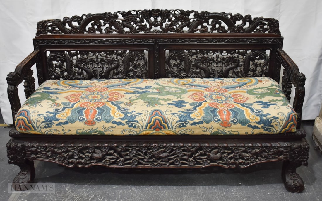 A FINE AND LARGE 19TH CENTURY CHINESE CARVED DRAGON SOFA Qing. 160 cm x 60 cm x 89 cm. (1 of 16)