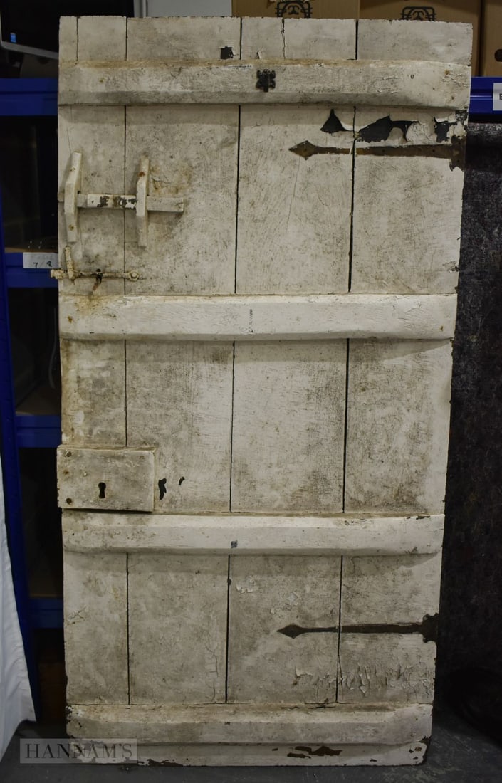 AN 18TH CENTURY PAINTED WOOD DOOR. 92 cm x 180 cm. (1 of 5)