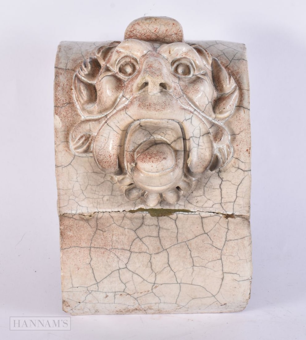 AN UNUSUAL RAKU GLAZED POTTERY RIDGE TILE. 24 cm x 14 cm. (1 of 4)