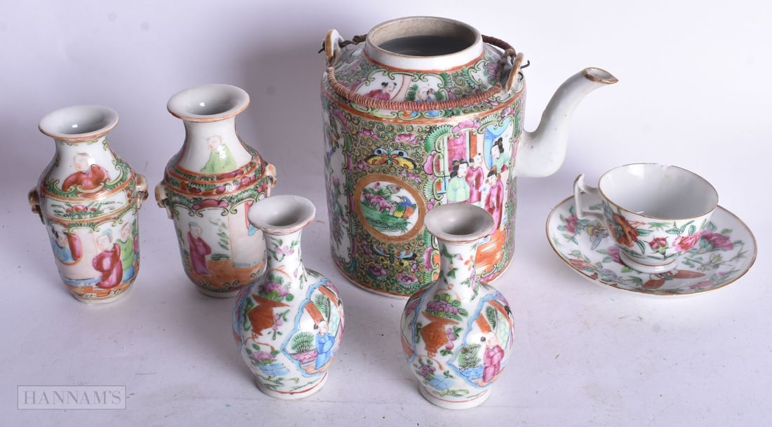 A COLLECTION OF CHINESE CANTON FAMILLE ROSE PORCELAIN. 14 x 16 cm. (7): A COLLECTION OF CHINESE CANTON FAMILLE ROSE PORCELAIN. 14 x 16 cm. (7)