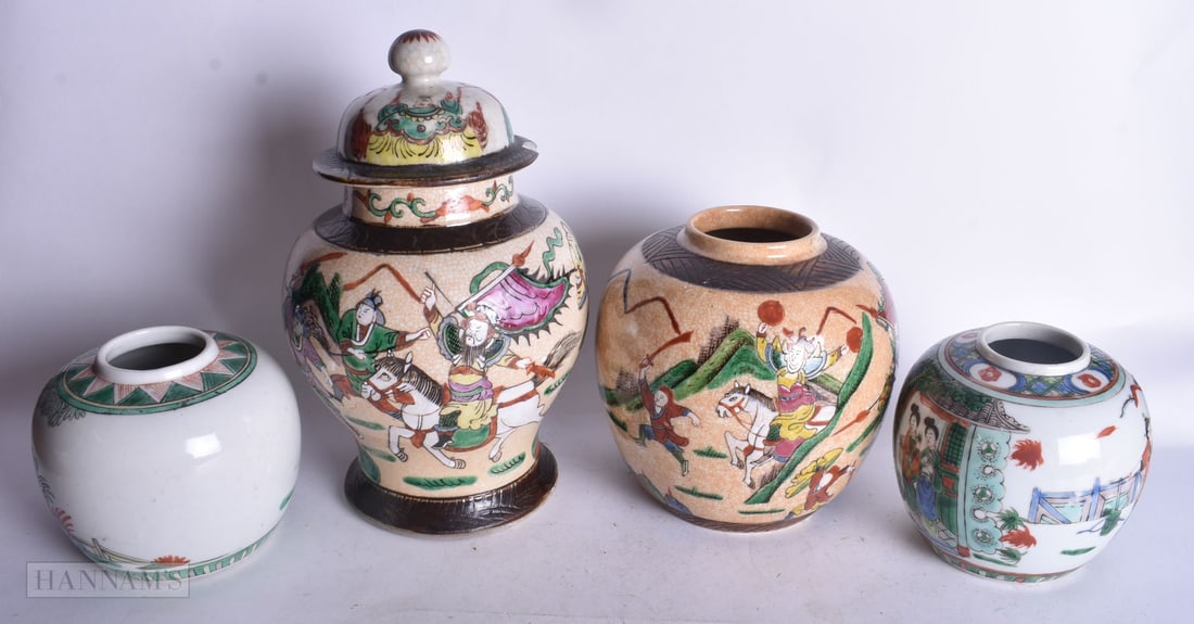 TWO MID 20TH CENTURY CHINESE CRACKLEWARE PORCELAIN GINGER JARS TOGETHER WITH A PAIR OF CHINESE GINGE (1 of 3)