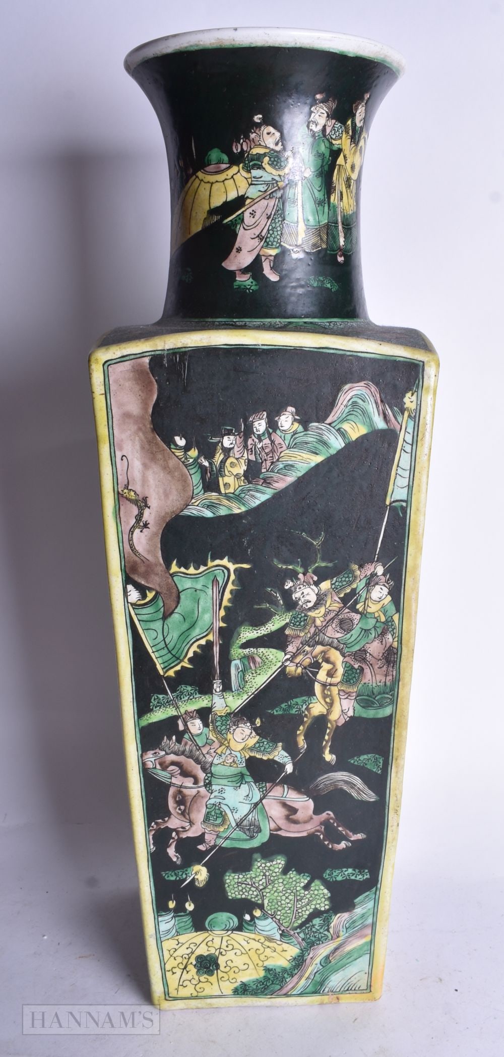 A LARGE 19TH CENTURY CHINESE FAMILLE NOIRE BALUSTER VASE. 49.5 cm high. (1 of 5)