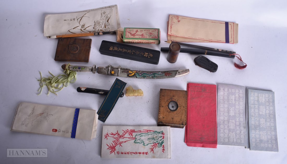 A COLLECTION OF CHINESE ITEMS INCLUDING INK CAKES ETC (qty): A COLLECTION OF CHINESE ITEMS INCLUDING INK CAKES ETC (qty)