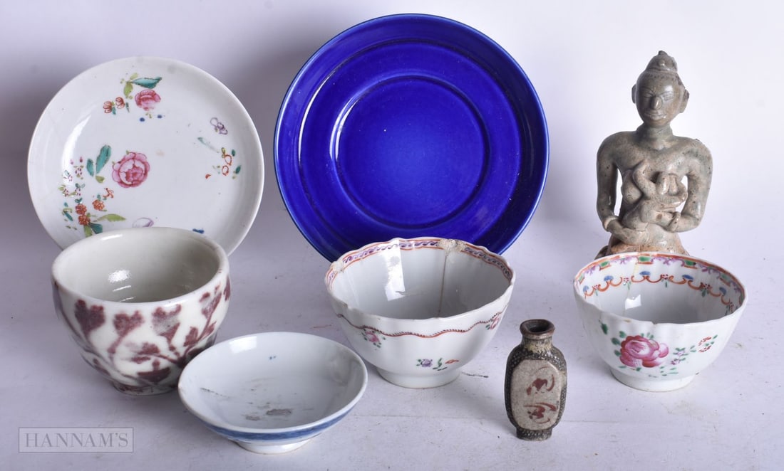A COLLECTION OF CHINESE PORCELAIN including a snuff bottle and figure etc. 15 cm diameter. (qty): A COLLECTION OF CHINESE PORCELAIN including a snuff bottle and figure etc. 15 cm diameter. (qty)