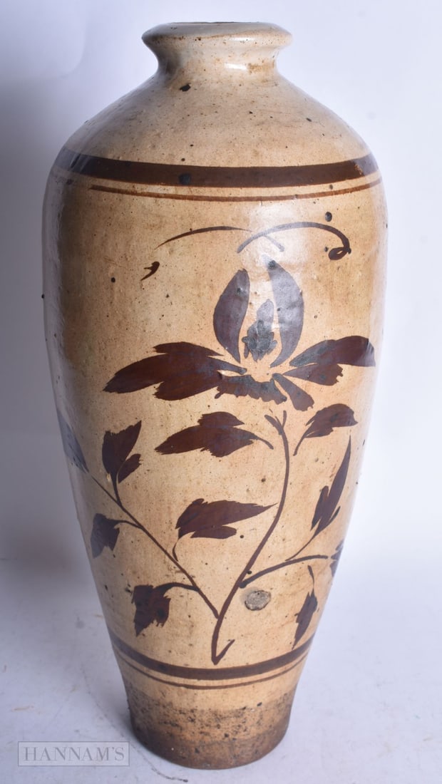 A ZICHOU VASE WITH FLORAL DECORATION (1 of 3)