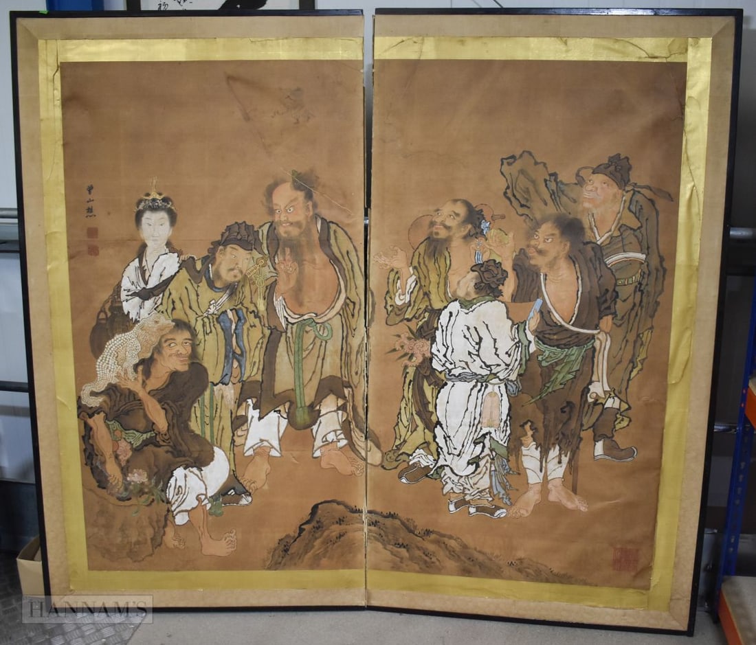 A LARGE SIGNED JAPANESE PAINTED PANEL (1 of 6)