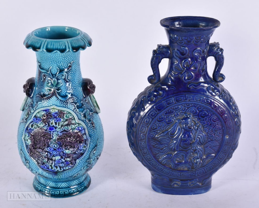 TWO CHINESE MONOCHROME GLAZED PORCELAIN VASES. 21 x 13 cm. (2) (1 of 4)