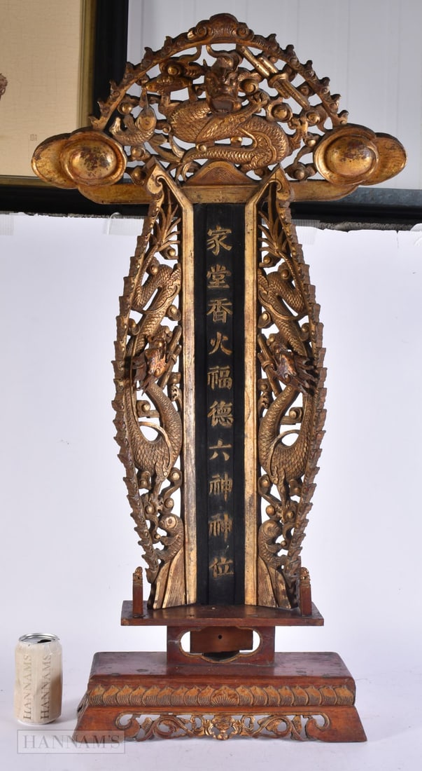 A LARGE CHINESE QING DYNASTY PAINTED WOOD DRAGON PANEL. 98 cm x 44 cm. (1 of 8)