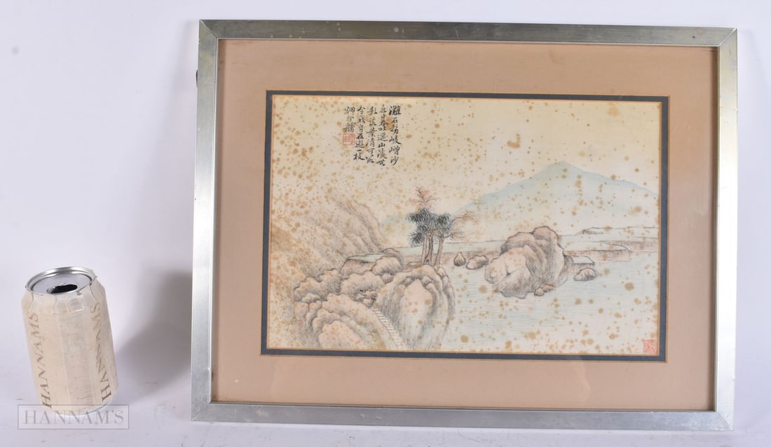 Chinese School (Early 20th Century) Painting, Rocky water landscape. 44 cm x 34 cm, image 32 cm x 22: Chinese School (Early 20th Century) Painting, Rocky water landscape. 44 cm x 34 cm, image 32 cm x 22 cm.