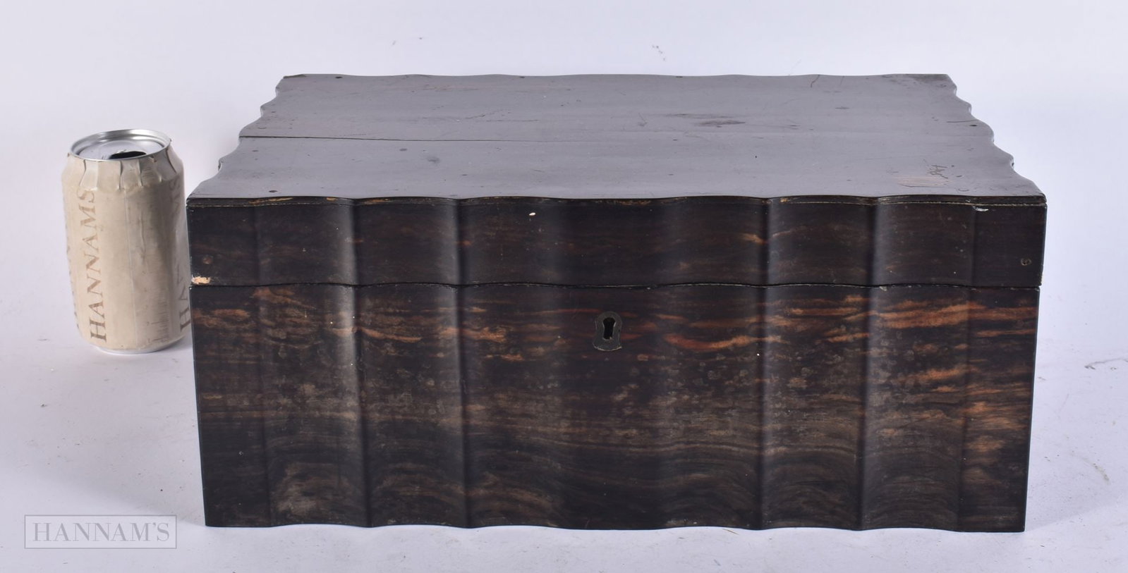 A 19TH CENTURY ANGLO INDIAN CARVED COROMANDEL WORK BOX of scalloped form with fitted interior. 35 cm (1 of 6)