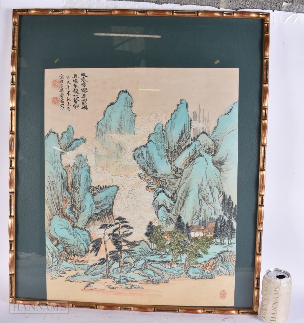 Chinese School (Early to Mid 20th Century) Ink painting, Blue mountains. 70 cm x 58 cm, image 55 cm: Chinese School (Early to Mid 20th Century) Ink painting, Blue mountains. 70 cm x 58 cm, image 55 cm x 45 cm.