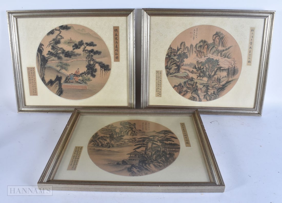 Chinese School (Early 20th Century) 3 x Silk paintings, Figures & Calligraphy. 44 cm x 36 cm. (3) (1 of 19)