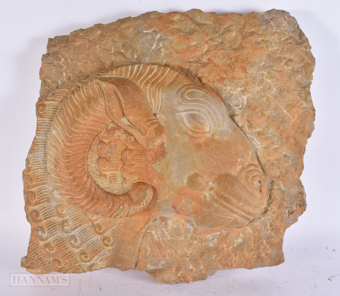 A LARGE ACHAEMENIAN STONE STATUTE OF A RAMS HEAD 550-330 BC Ex Collection Foundation of Kings of Kin (1 of 8)