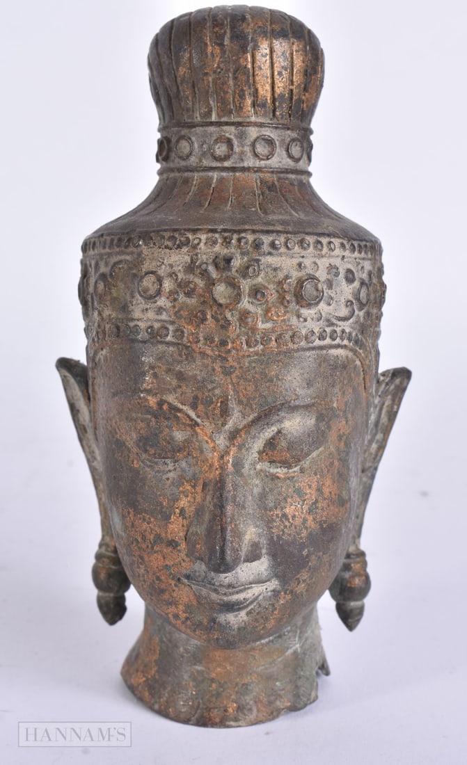 A LATE 19TH CENTURY THAI SOUTH EAST ASIAN LACQUERED BRONZE BUDDHA HEAD. 15 cm x 5 cm. (1 of 7)