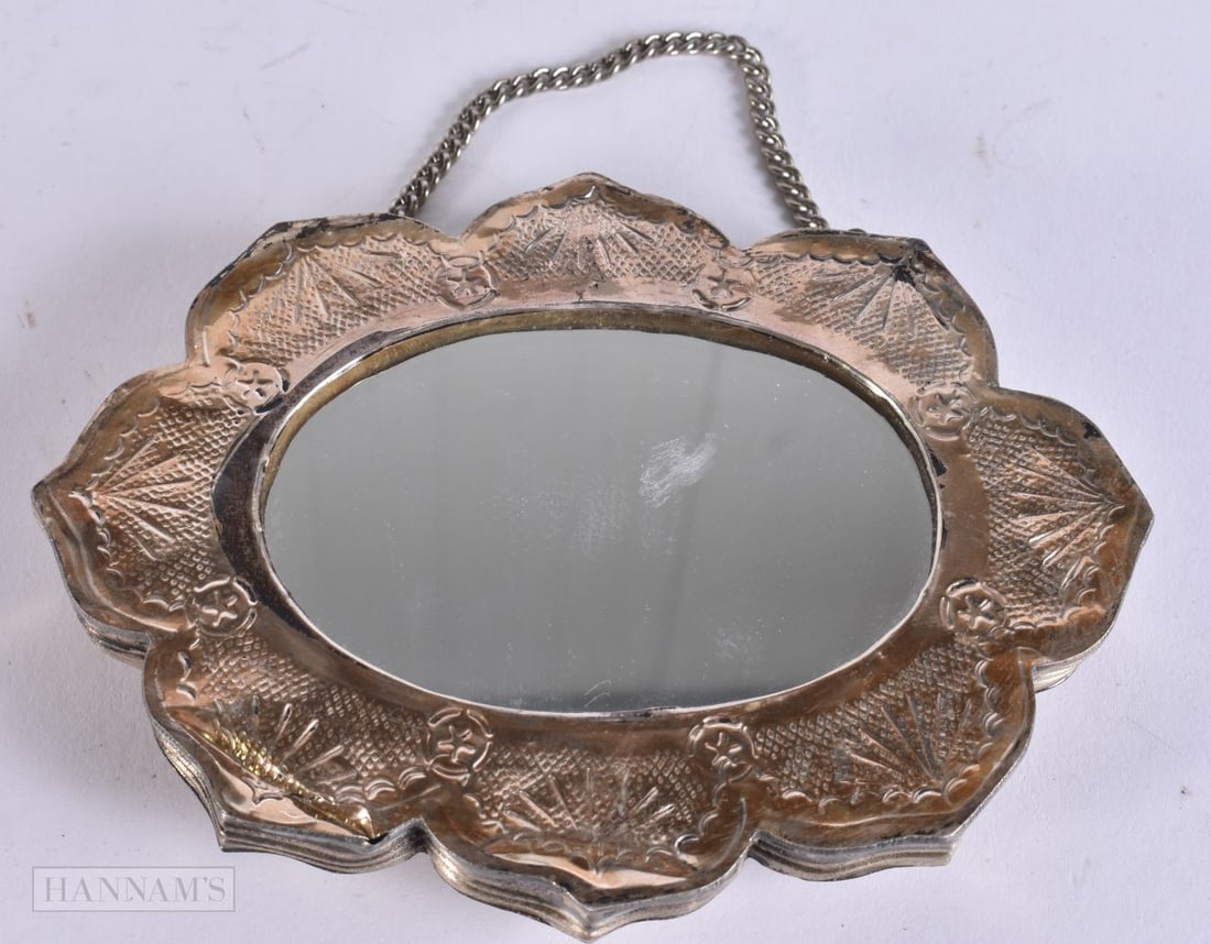 AN EARLY 20TH CENTURY EASTERN SILVER MOUNTED HAND MIRROR. 261 grams overall. 13.5 cm x 9 cm. (1 of 5)