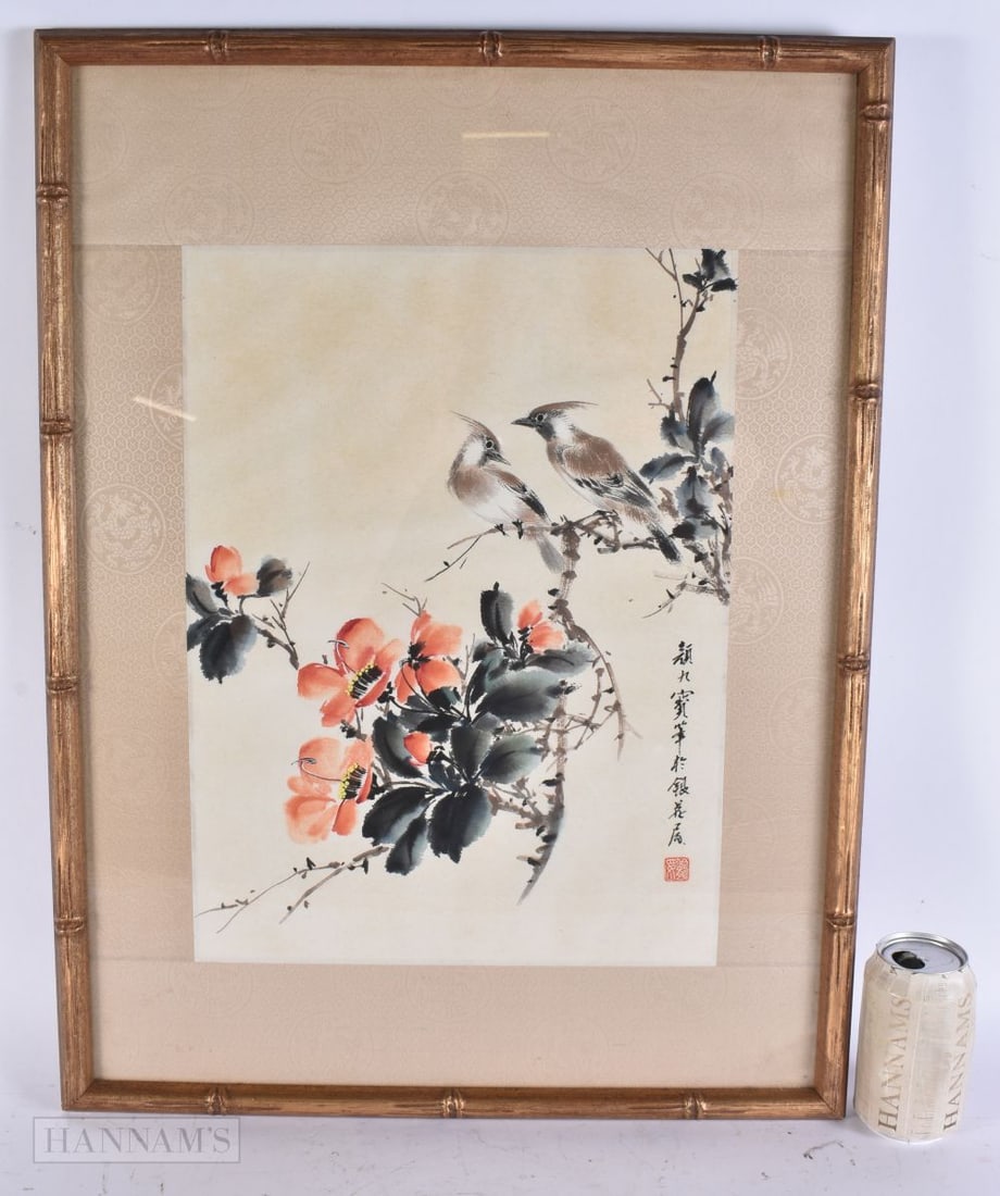 Chinese School (Early 20th Century) Watercolour/Ink painting, Birds amongst foliage. 64 cm x 48 cm, (1 of 6)