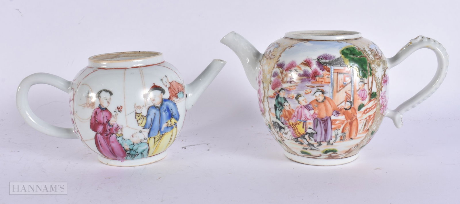 TWO 18TH CENTURY CHINESE EXPORT PORCELAIN TEAPOTS Qianlong. 18 cm wide. (2) (1 of 6)