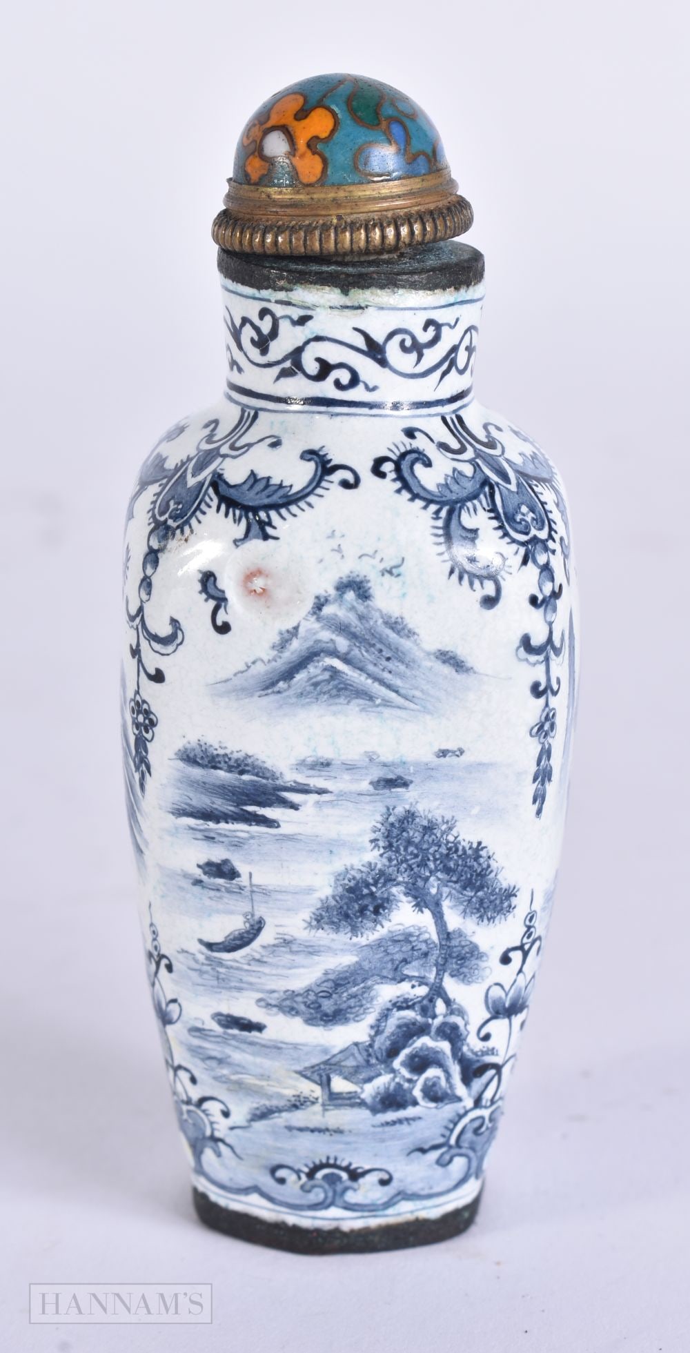 A CHINESE CANTON ENAMEL SNUFF BOTTLE AND STOPPER. 8.5 cm high. (1 of 5)
