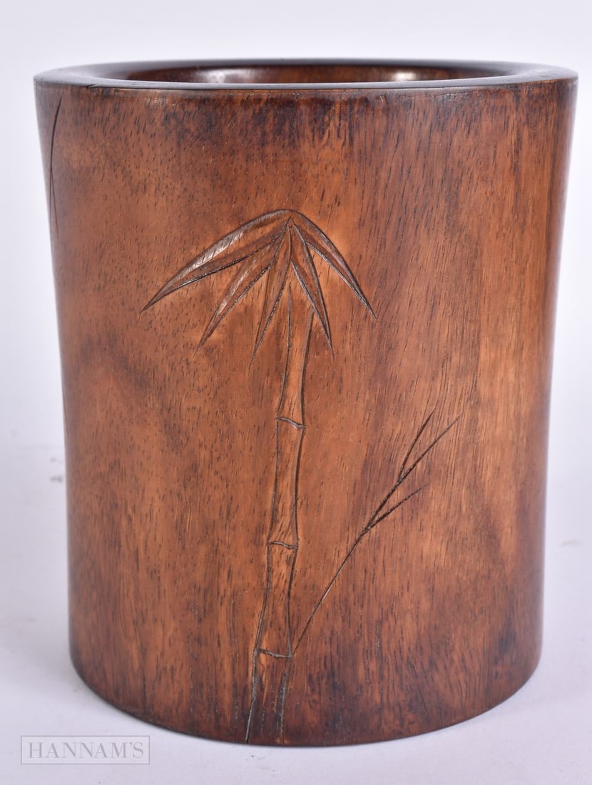 A CHINESE CARVED HARDWOOD BITONG CALLIGRAPHY BRUSH POT. 16 cm x 13 cm.: A CHINESE CARVED HARDWOOD BITONG CALLIGRAPHY BRUSH POT. 16 cm x 13 cm.