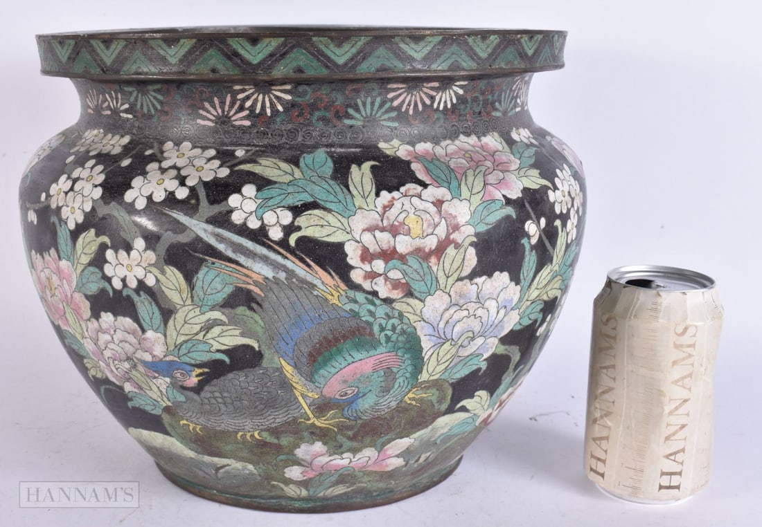 A LATE 19TH CENTURY JAPANESE MEIJI PERIOD CLOISONNE ENAMEL PLANTER. 24 cm x 27 cm.: A LATE 19TH CENTURY JAPANESE MEIJI PERIOD CLOISONNE ENAMEL PLANTER. 24 cm x 27 cm.