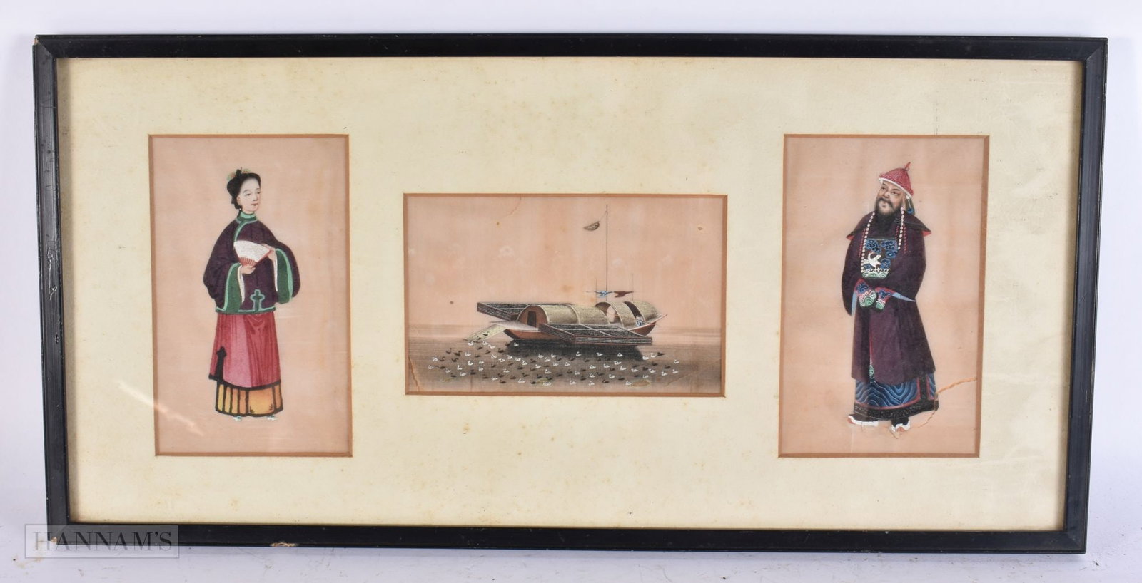 A 19TH CENTURY CHINESE FRAMED PITH PAPER PAINTING Qing. 54 cm x 24 cm. (1 of 5)