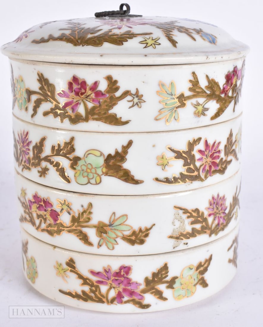 A CHINESE REPUBLICAN PERIOD SET OF STACKING BOXES. 13 cm x 13 cm. (1 of 4)