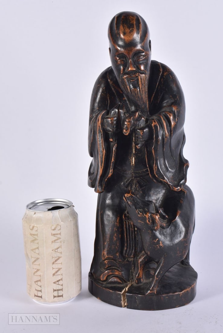 AN 18TH/19TH CENTURY CHINESE LACQUERED WOOD FIGURE OF AN IMMORTAL Qianlong/Jiaqing. 33 cm high.: AN 18TH/19TH CENTURY CHINESE LACQUERED WOOD FIGURE OF AN IMMORTAL Qianlong/Jiaqing. 33 cm high.