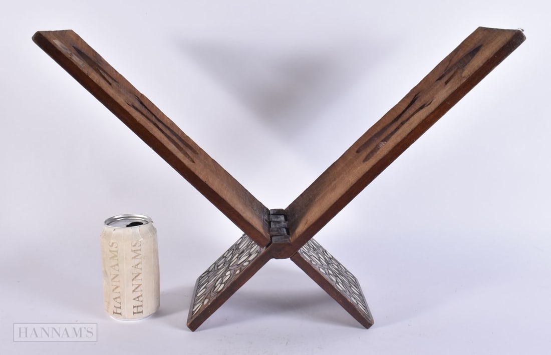 A 19TH CENTURY ISLAMIC MIDDLE EASTERN MOTHER OF PEARL INLAID QURAN STAND. 33 cm x 48 cm. (1 of 3)