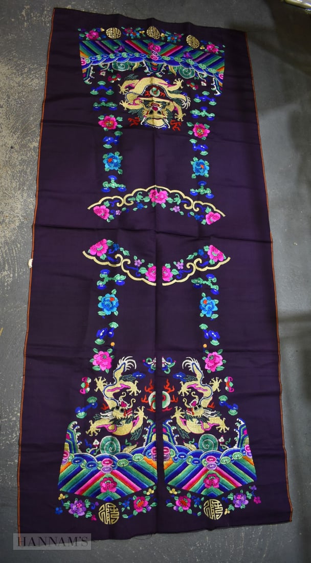 A CHINESE QING DYNASTY UNCUT SILK DRAGON ROBE PANEL. 158 cm x 70 cm. (1 of 5)