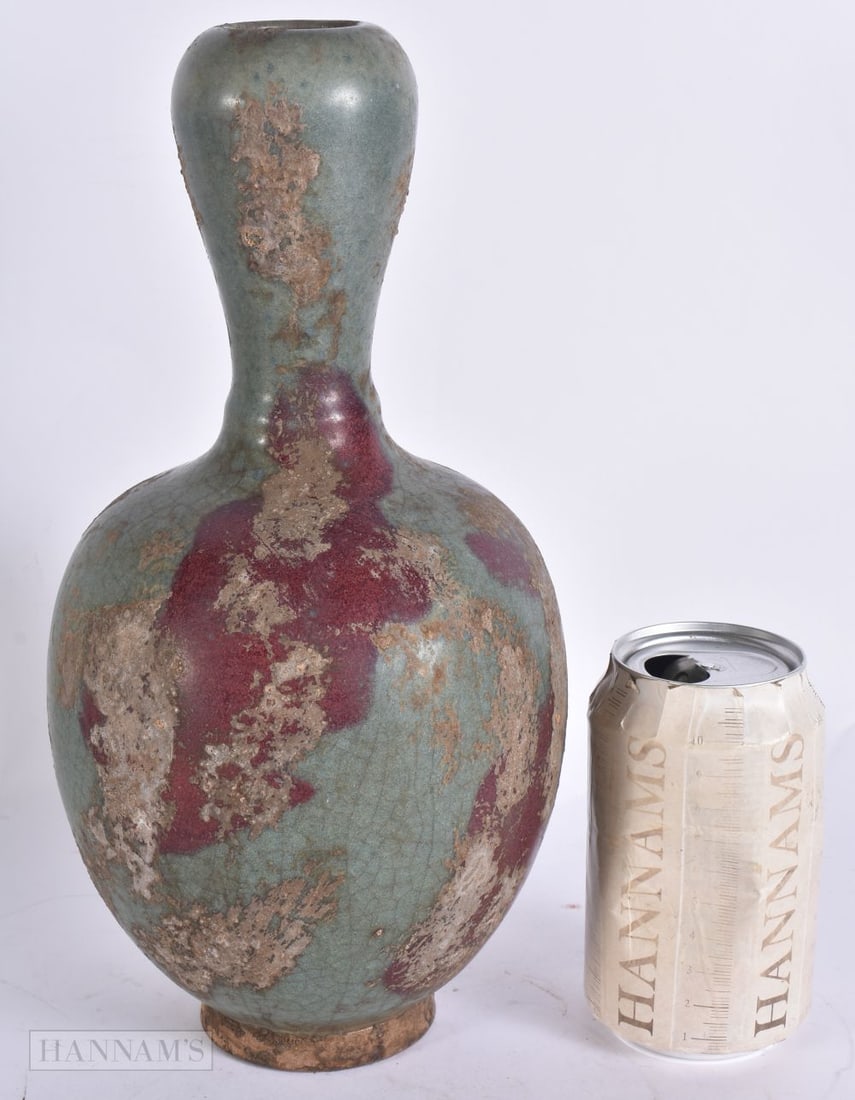 A CHINESE PURPLE SPLASH POTTERY VASE. 28 cm high. (1 of 4)