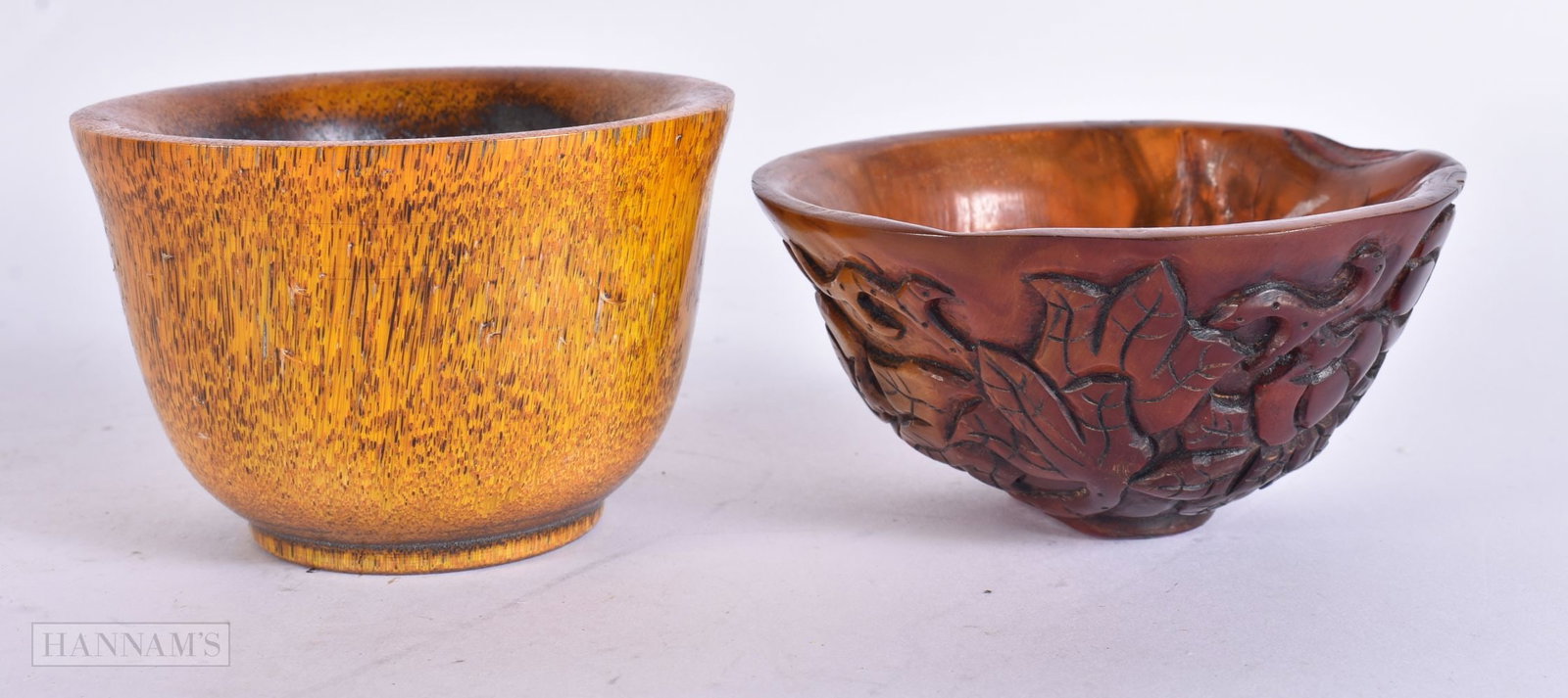 TWO CHINESE BUFFALO HORN TYPE BOWLS. 8.5 cm wide. (2) (1 of 4)