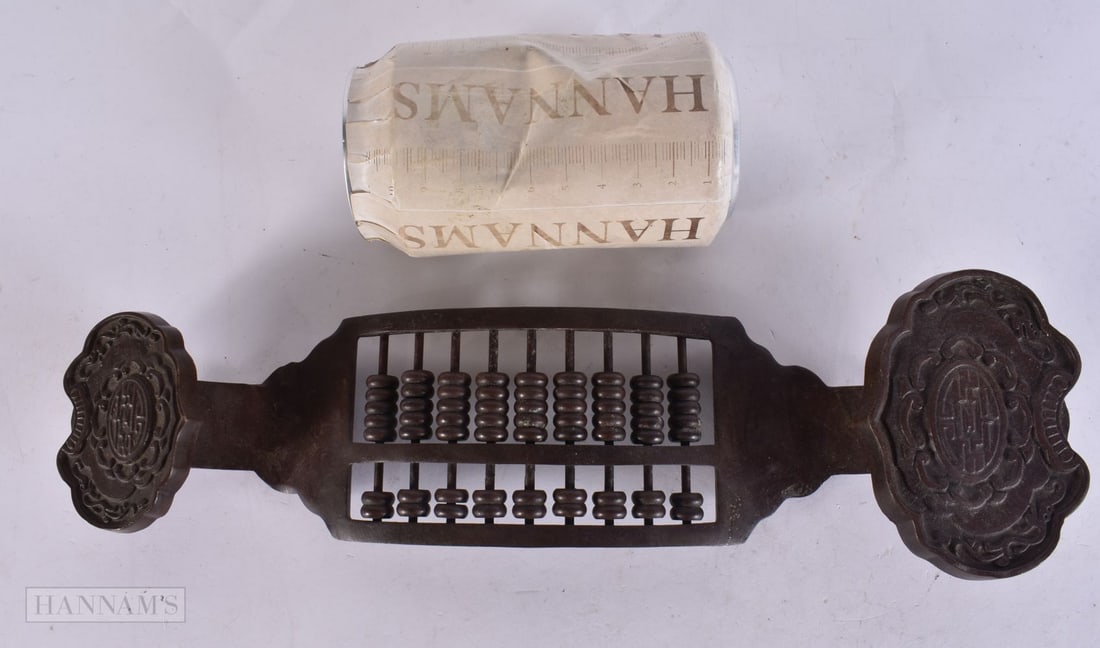 A CHINESE BRONZE ABACUS SCEPTRE. 34 cm long. (1 of 4)