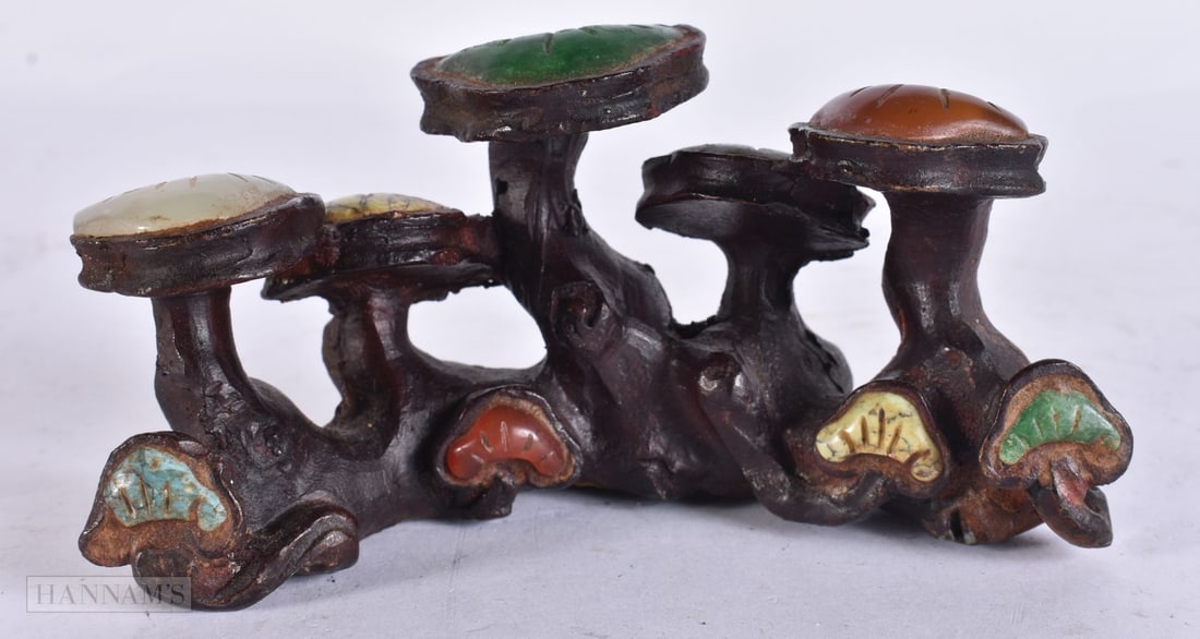 A CHINESE HARDSTONE AND BRONZE SCHOLARS REST. 13 cm x 8 cm. (1 of 4)