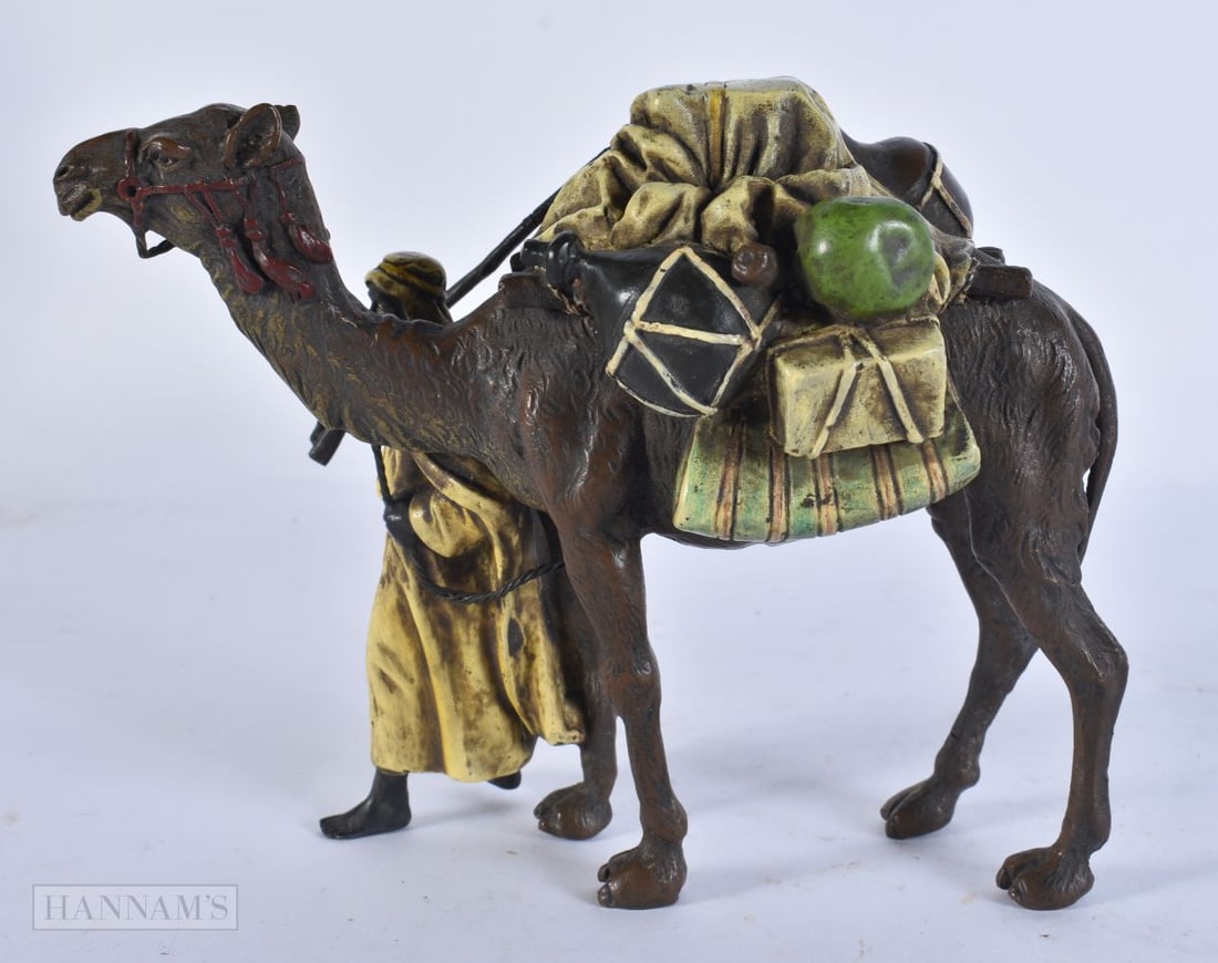 A CONTINENTAL COLD PAINTED BRONZE ARABIC CAMEL GROUP. 16 cm x 12 cm. (1 of 6)
