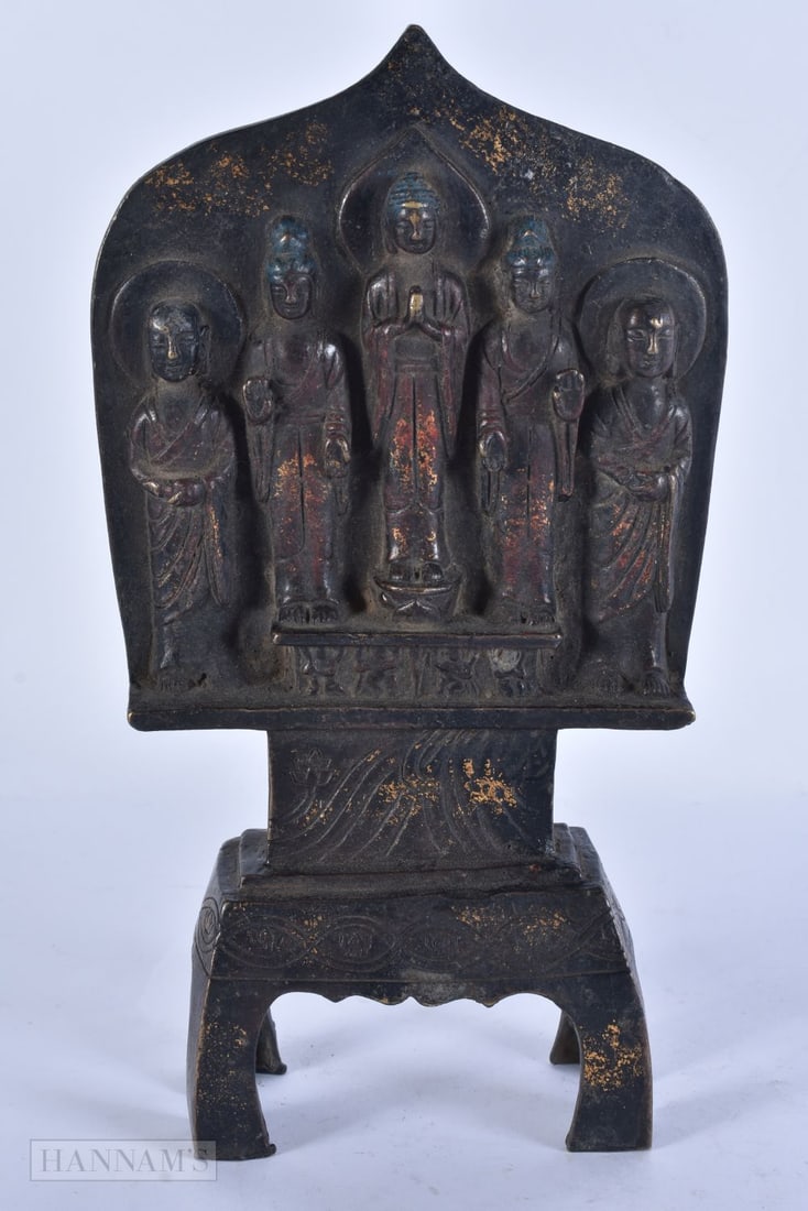 A CHINESE TIBETAN BRONZE IMMORTAL SHRINE. 23 cm x 11 cm.: A CHINESE TIBETAN BRONZE IMMORTAL SHRINE. 23 cm x 11 cm.