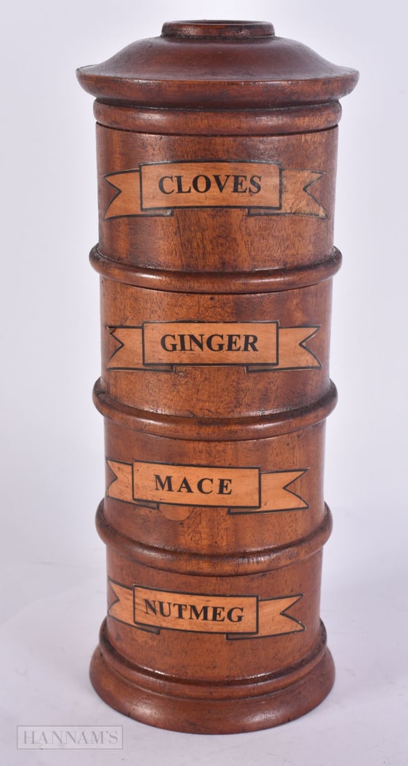 A TREEN WOOD SPICE TOWER. 20 cm high. (1 of 4)