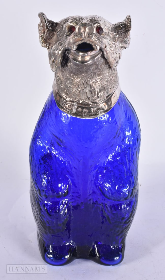 A SILVER PLATED GEM SET BEAR CLARET JUG. 23 cm high. (1 of 6)